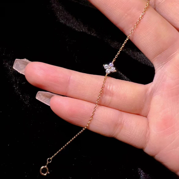 Brățară de gleznă din argint S925, motiv trifoi cu patru foi, placare cu aur 18K, cu diamante încrustate, stil luxos ușor