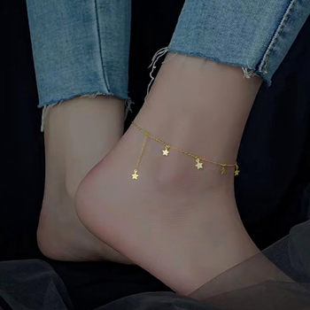 Zvaigznīšu piekare potītei ar pūkainu aukliņu, S925 sudrabs, viegls luksusa stils, sievietēm, JL012