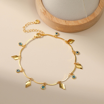 Gležanj od bakra s pozlaćenim 18K privjeskom oka, produženi geometrijski lanac, jednostavan ženski stil