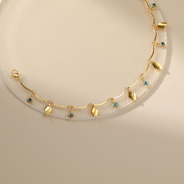 Gležanj od bakra s pozlaćenim 18K privjeskom oka, produženi geometrijski lanac, jednostavan ženski stil