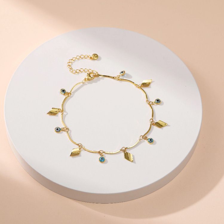 Gležanj od bakra s pozlaćenim 18K privjeskom oka, produženi geometrijski lanac, jednostavan ženski stil