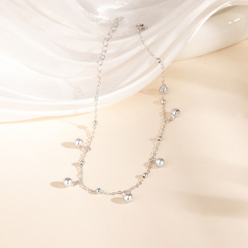 Anklet od srebra S925 s kuglicama, sjajan završetak, minimalistički dizajn, geometrijski oblik, prilagodljivo obradu