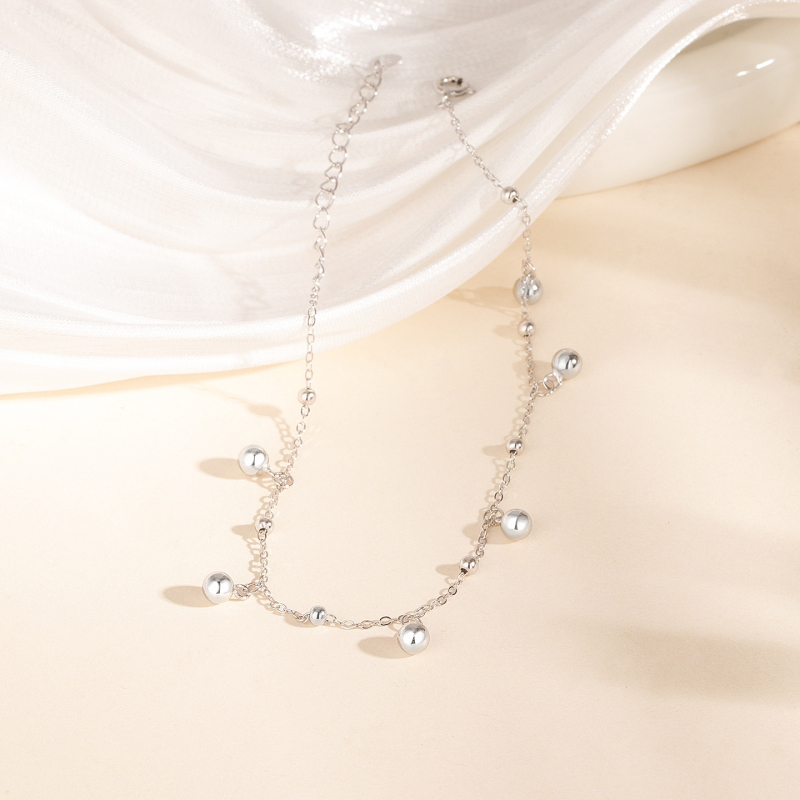 Anklet od srebra S925 s kuglicama, sjajan završetak, minimalistički dizajn, geometrijski oblik, prilagodljivo obradu