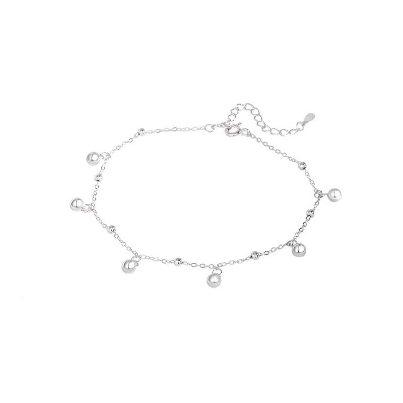 Anklet od srebra S925 s kuglicama, sjajan završetak, minimalistički dizajn, geometrijski oblik, prilagodljivo obradu