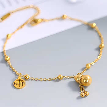 Anklet od alluvial zlata s motivom gourda i znakom sreće – lagani luksuzni stil, individualno pakiranje