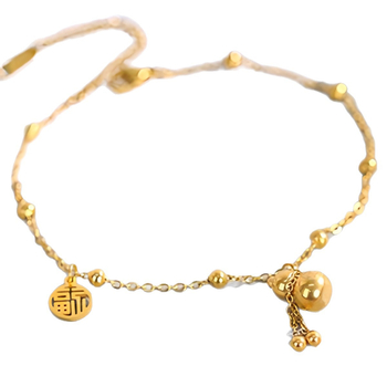 Anklet od alluvial zlata s motivom gourda i znakom sreće – lagani luksuzni stil, individualno pakiranje