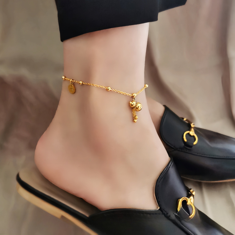 Anklet od alluvial zlata s motivom gourda i znakom sreće – lagani luksuzni stil, individualno pakiranje