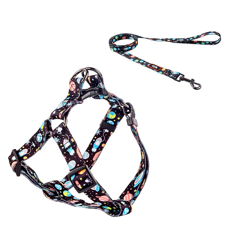 Poliesterinė šuns apykaklė ir harnas su reguliuojamu pavadėliu, patogu ir minkšta, visoms metų laikams
