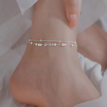 S925 sterling srebrna dvostruko rotirajuća ankleta za gležanj, geometrijski dizajn, korejski stil, 2,1 g