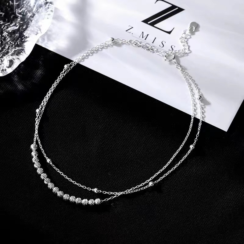 S925 sterling srebrna dvostruko rotirajuća ankleta za gležanj, geometrijski dizajn, korejski stil, 2,1 g