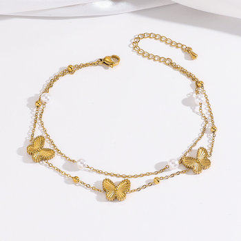 Brățară de gleznă pentru femei, stil coreean/japonez, design simplu și elegant cu fluture, oțel titan