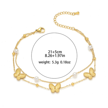 Brățară de gleznă pentru femei, stil coreean/japonez, design simplu și elegant cu fluture, oțel titan