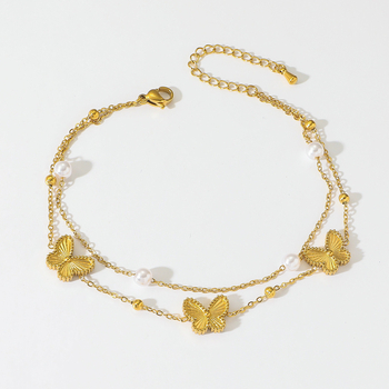 Brățară de gleznă pentru femei, stil coreean/japonez, design simplu și elegant cu fluture, oțel titan