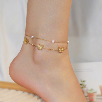 Brățară de gleznă pentru femei, stil coreean/japonez, design simplu și elegant cu fluture, oțel titan