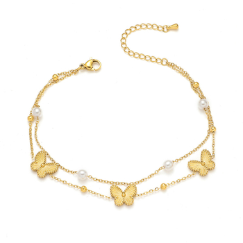 Brățară de gleznă pentru femei, stil coreean/japonez, design simplu și elegant cu fluture, oțel titan