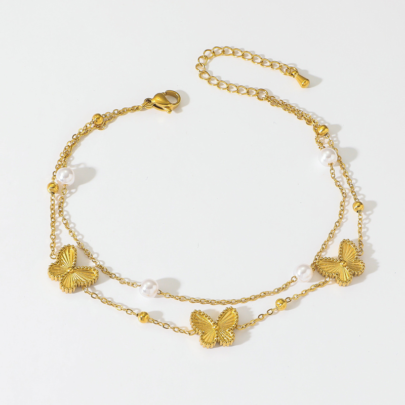 Brățară de gleznă pentru femei, stil coreean/japonez, design simplu și elegant cu fluture, oțel titan