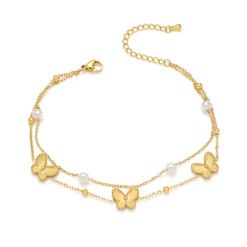 Brățară de gleznă pentru femei, stil coreean/japonez, design simplu și elegant cu fluture, oțel titan