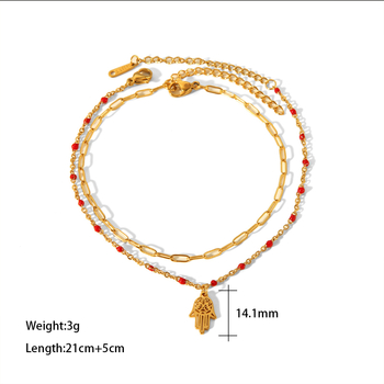 Brățară de gleznă din oțel inoxidabil cu aur 18K, stil palmă, pentru femei