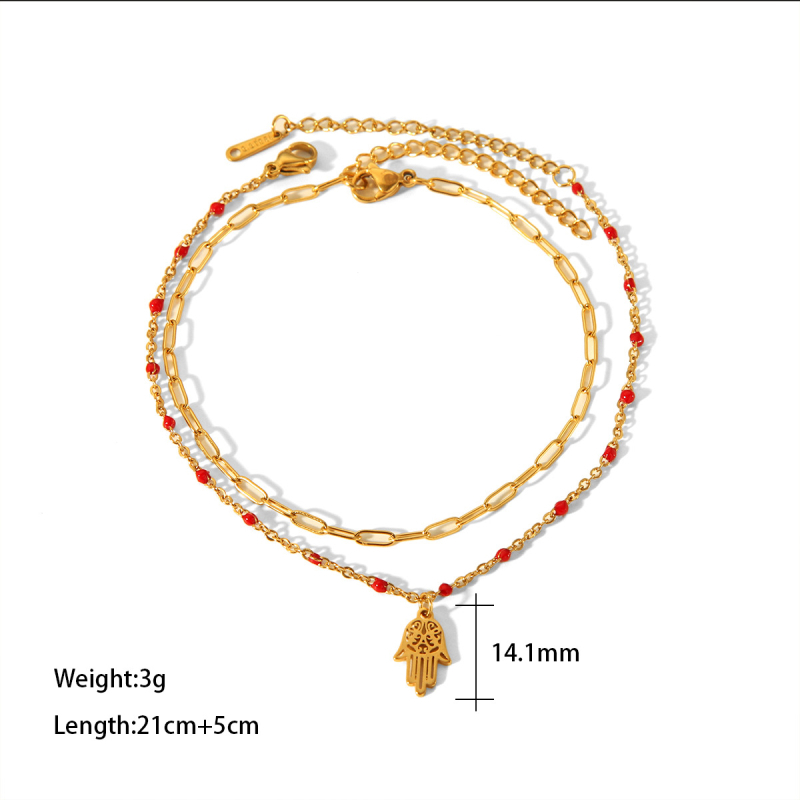 Brățară de gleznă din oțel inoxidabil cu aur 18K, stil palmă, pentru femei