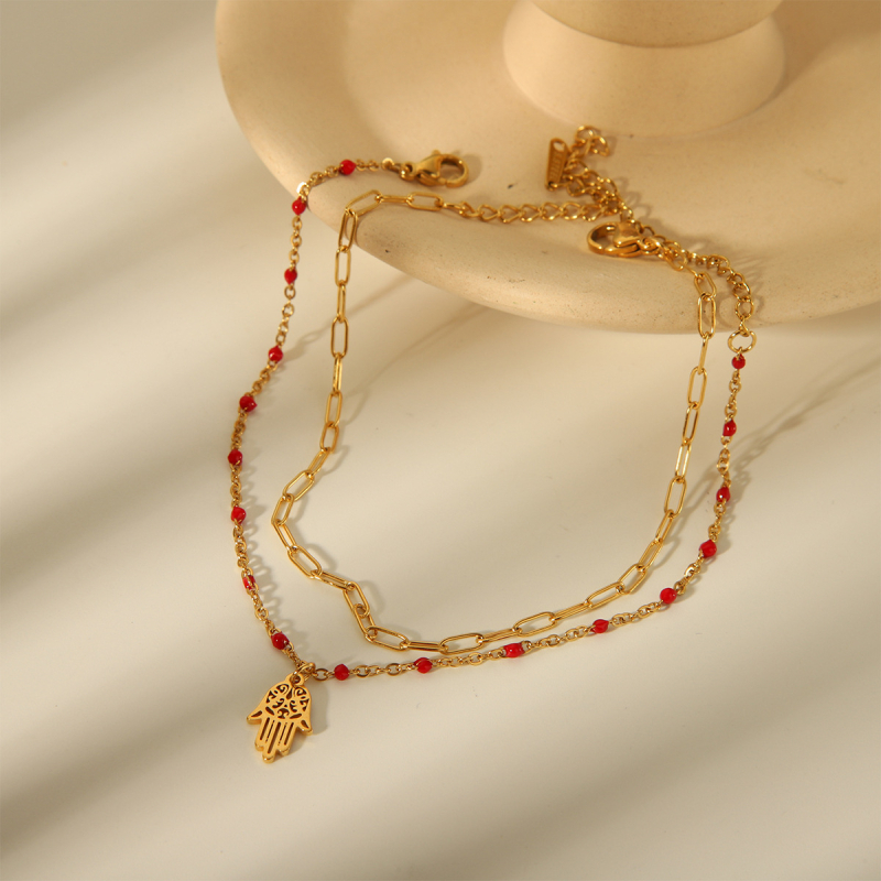 Brățară de gleznă din oțel inoxidabil cu aur 18K, stil palmă, pentru femei