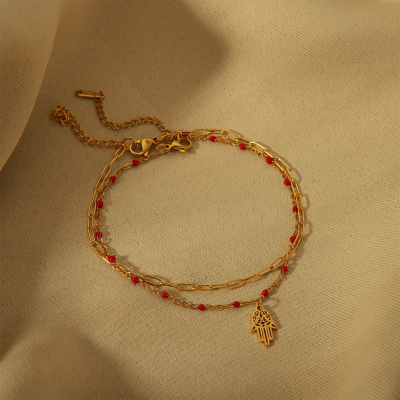 Brățară de gleznă din oțel inoxidabil cu aur 18K, stil palmă, pentru femei