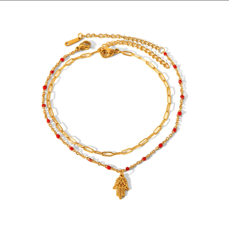 Brățară de gleznă din oțel inoxidabil cu aur 18K, stil palmă, pentru femei