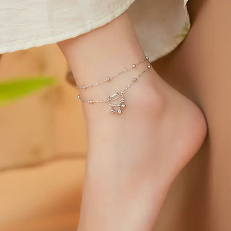 Gležanj narukvica sa zvončićem, Sterling srebro, palatski stil, geometrijski oblik, model JL0157