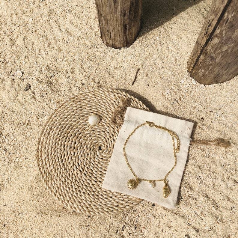 Brățară de gleznă cu mărgele de sticlă, stil natural, design în valuri, ambalaj independent, personalizare disponibilă