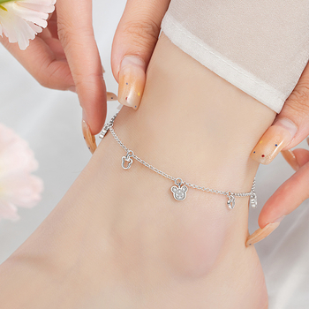 Lee & co anklet od srebra 925 za žene – lagani luksuzni stil, motiv miša/zodijak s ukrasnim kamenčićima