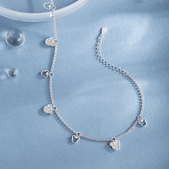 Lee & co anklet od srebra 925 za žene – lagani luksuzni stil, motiv miša/zodijak s ukrasnim kamenčićima