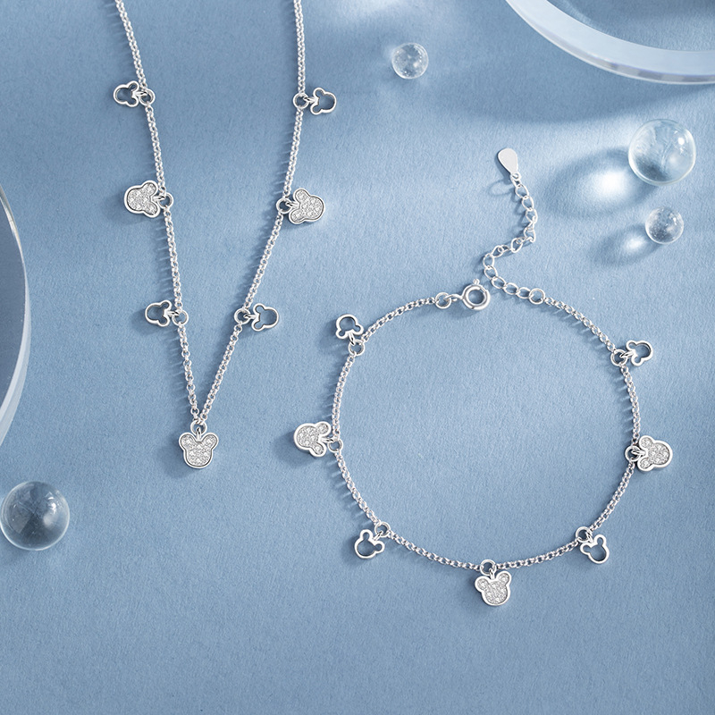 Lee & co anklet od srebra 925 za žene – lagani luksuzni stil, motiv miša/zodijak s ukrasnim kamenčićima