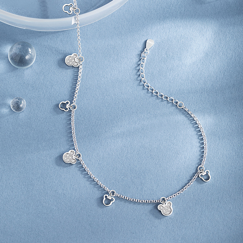 Lee & co anklet od srebra 925 za žene – lagani luksuzni stil, motiv miša/zodijak s ukrasnim kamenčićima