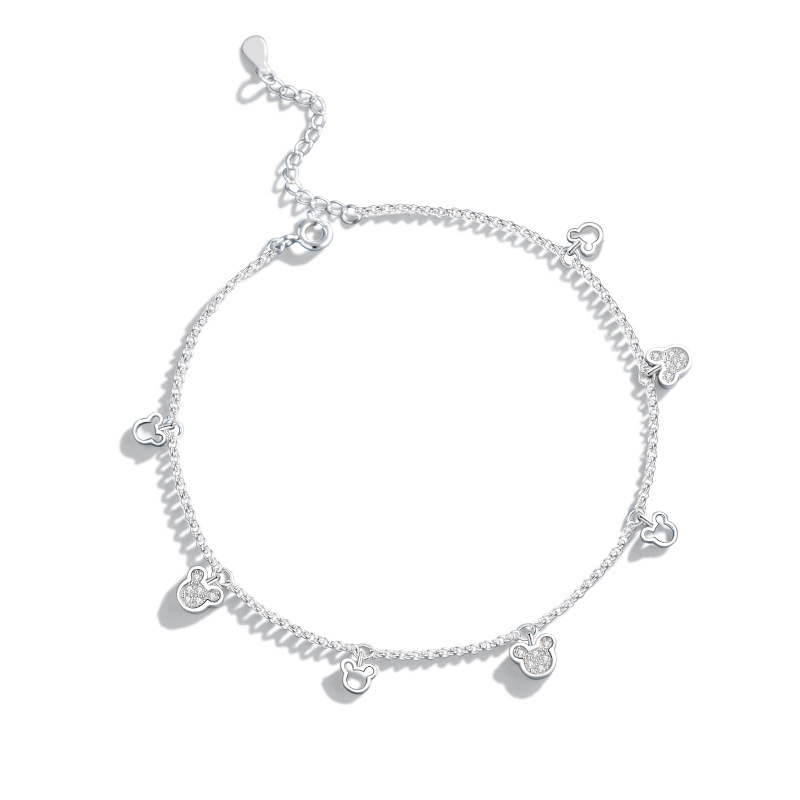 Lee & co anklet od srebra 925 za žene – lagani luksuzni stil, motiv miša/zodijak s ukrasnim kamenčićima