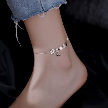 S925 srebrni anklet s novčićem, antikni minimalistički stil, talisman sreće
