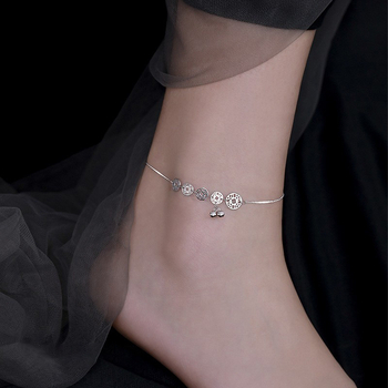 S925 srebrni anklet s novčićem, antikni minimalistički stil, talisman sreće