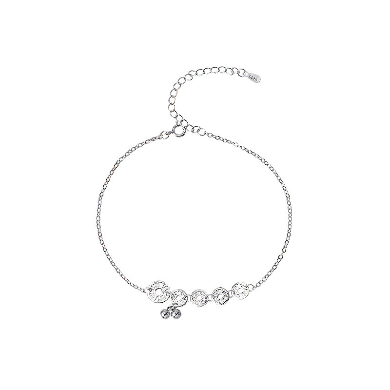 S925 srebrni anklet s novčićem, antikni minimalistički stil, talisman sreće