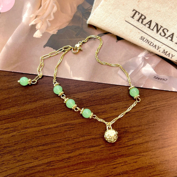 Brățară de gleznă cu piatră naturală și clopoțel; stil retro unisex; forme: floare, U, picătură; cod producție YD107; vara 2025