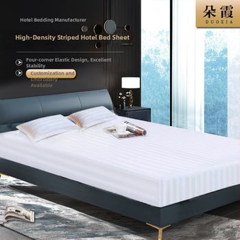 Hotel gumis lepedő – satin szövésű poliészter, csíkos minta, reaktív színezés