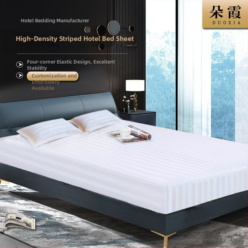 Hotel gumis lepedő – satin szövésű poliészter, csíkos minta, reaktív színezés