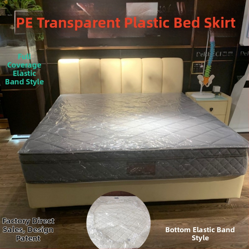 Skaidrus PE čiužinio užtiesalas su viso perimetro gumine juosta, atsparus dulkėms, drėgmei ir erkioms, skirtas viešbučiams ir ligoninėms