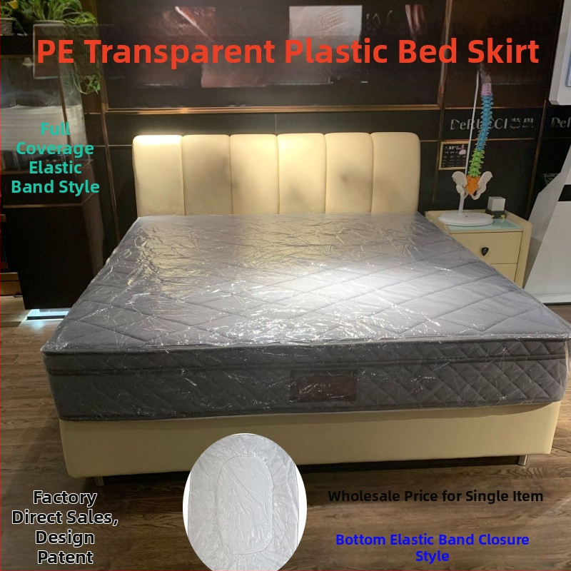 Skaidrus PE čiužinio užtiesalas su viso perimetro gumine juosta, atsparus dulkėms, drėgmei ir erkioms, skirtas viešbučiams ir ligoninėms