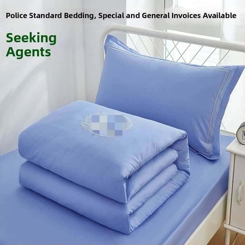 Poliesterio–medvilnės satino trijų dalių patalynės komplektas su reaktyviu spausdinimu ir dažymu, vientisas raštas, studentų bendrabutis