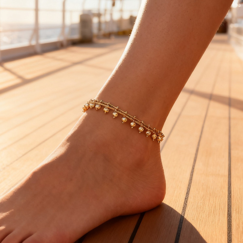 Ženski anklet s okruglim perlicama i resom, egzotičan stil, euro-američki dizajn