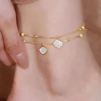 Gležanj narukvica s dvostrukim slojem u obliku školjke, lagani luksuzni stil, Hongxi Jewelry