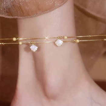 Gležanj narukvica s dvostrukim slojem u obliku školjke, lagani luksuzni stil, Hongxi Jewelry
