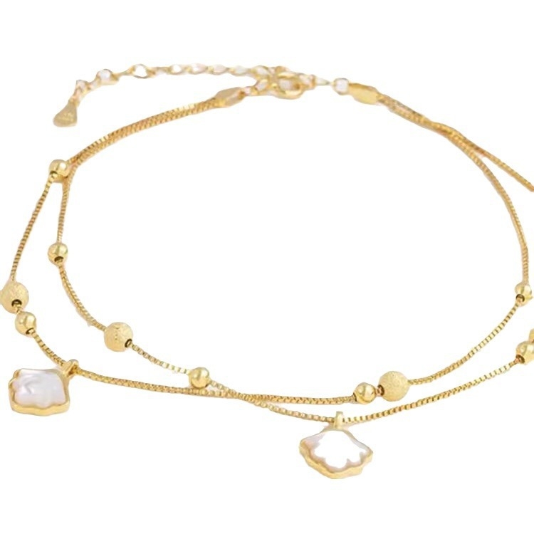 Gležanj narukvica s dvostrukim slojem u obliku školjke, lagani luksuzni stil, Hongxi Jewelry