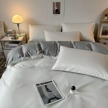 Poliesterio Ice Silk keturių dalių patalynės komplektas, įskaitant prigludusį lakštą ir antklodės užvalkalą, reaktyvus dažymas, 800–1000 g, šiuolaikinis minimalistinis stilius