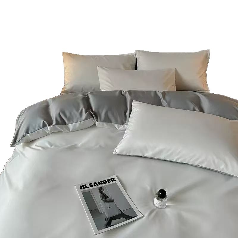 Poliesterio Ice Silk keturių dalių patalynės komplektas, įskaitant prigludusį lakštą ir antklodės užvalkalą, reaktyvus dažymas, 800–1000 g, šiuolaikinis minimalistinis stilius