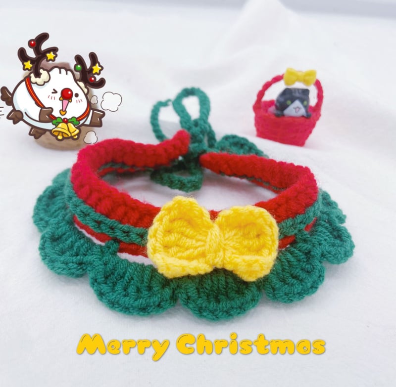 Kalėdinis megztas kaklo šalikas gyvūnams - spalvų blokų raštas, vilna, tinka katėms ir šunims, žiemai, mielas stilius