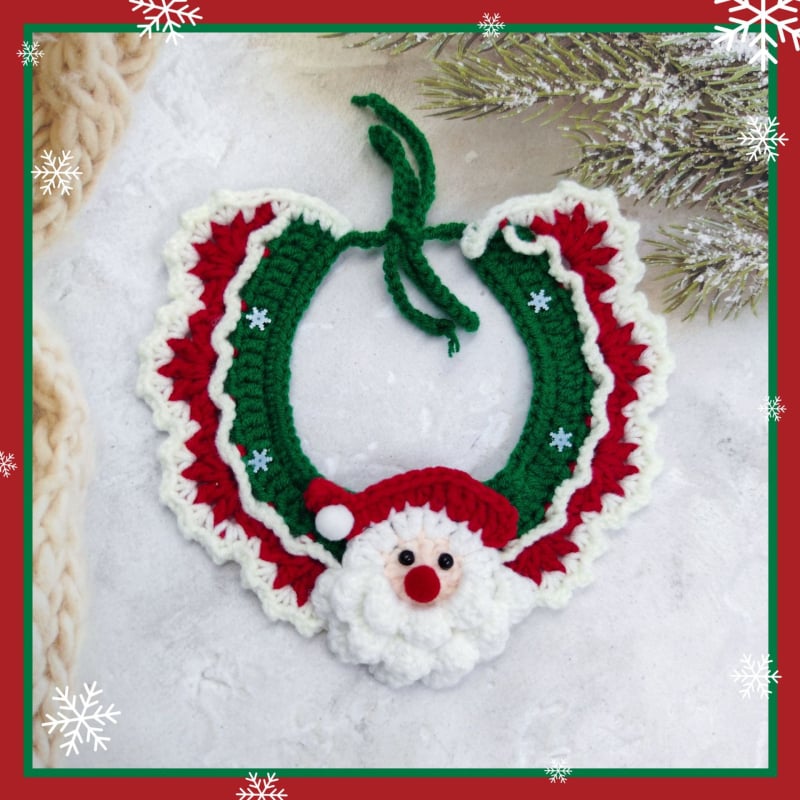 Kalėdinis megztas kaklo šalikas gyvūnams - spalvų blokų raštas, vilna, tinka katėms ir šunims, žiemai, mielas stilius